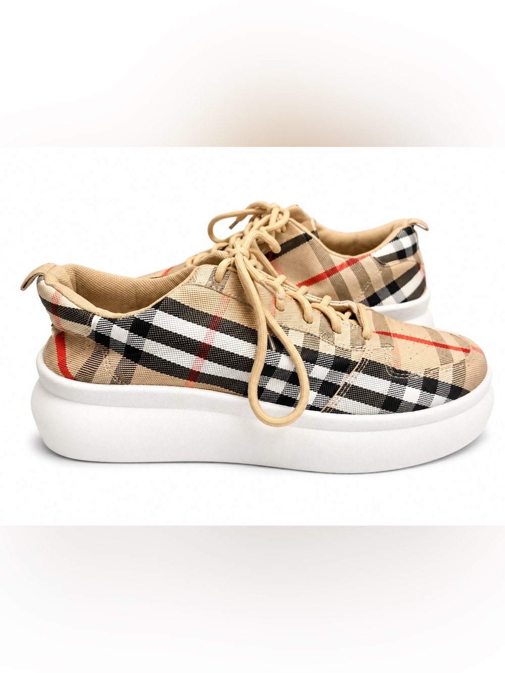 Casual Plaid Lace-Up Sneakers - Beige